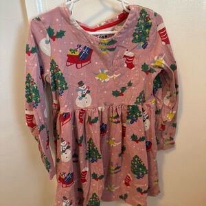 Mini Boden Pink Christmas Tree and Snowman Dress